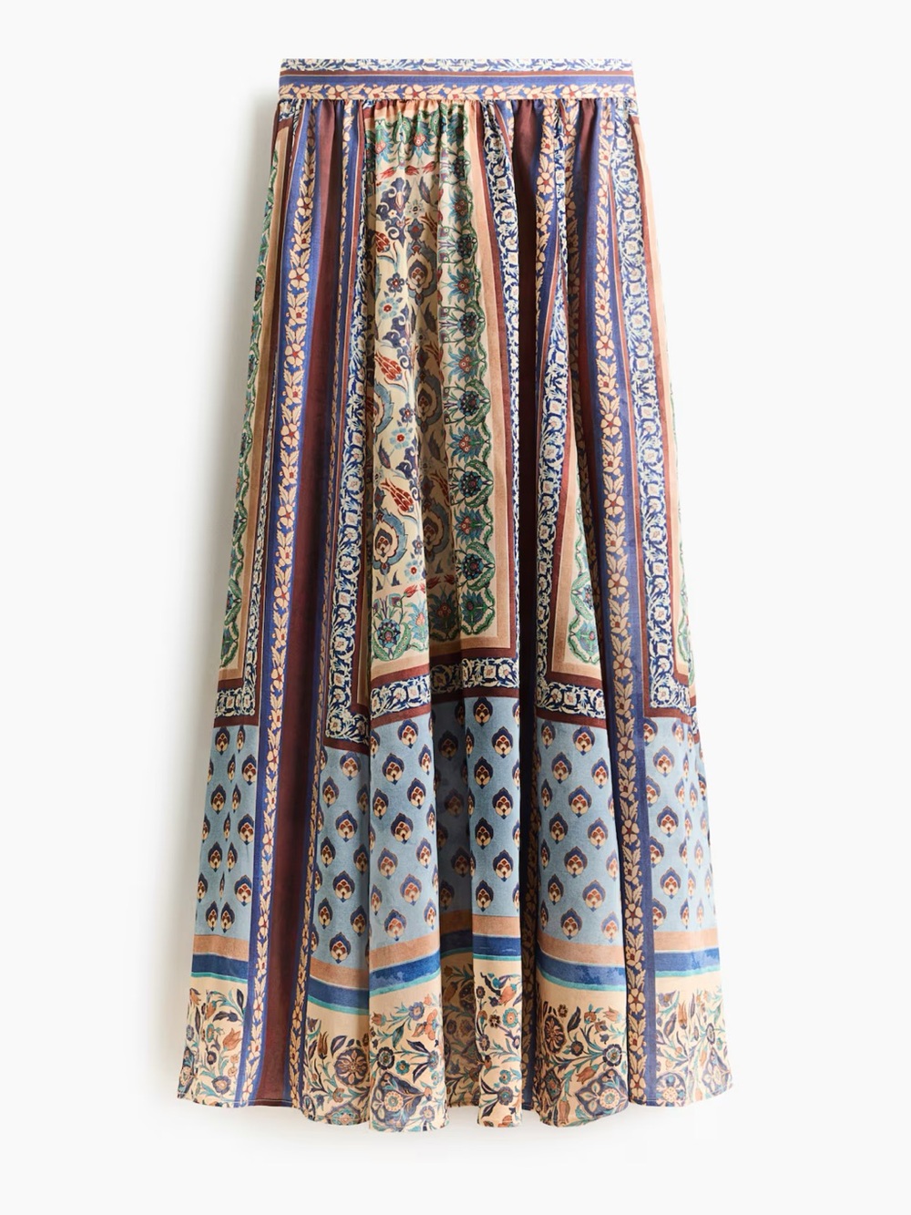 H&M Printed Boho Maxi Skirt in Blue, Rust and Cream